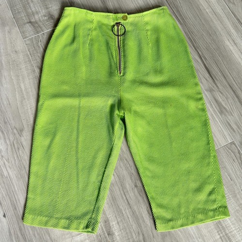 Vintage 50s/60s Lime Green High Waist Pedal Pushers Metal O-Ring Zipper Pull XS - Picture 2 of 7