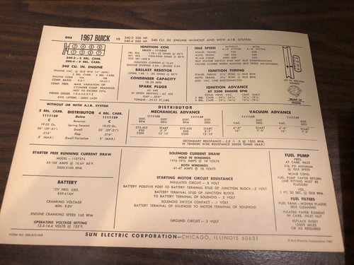 1967 Sun Electric Car Specs Sheet Chart AM Chrysler Ford GM Thunderbird Part 1 - Picture 50 of 52