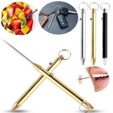 Portable Titanium Spring Toothpicks Metal Pocket Pushpull Toothpick Key Pendant。