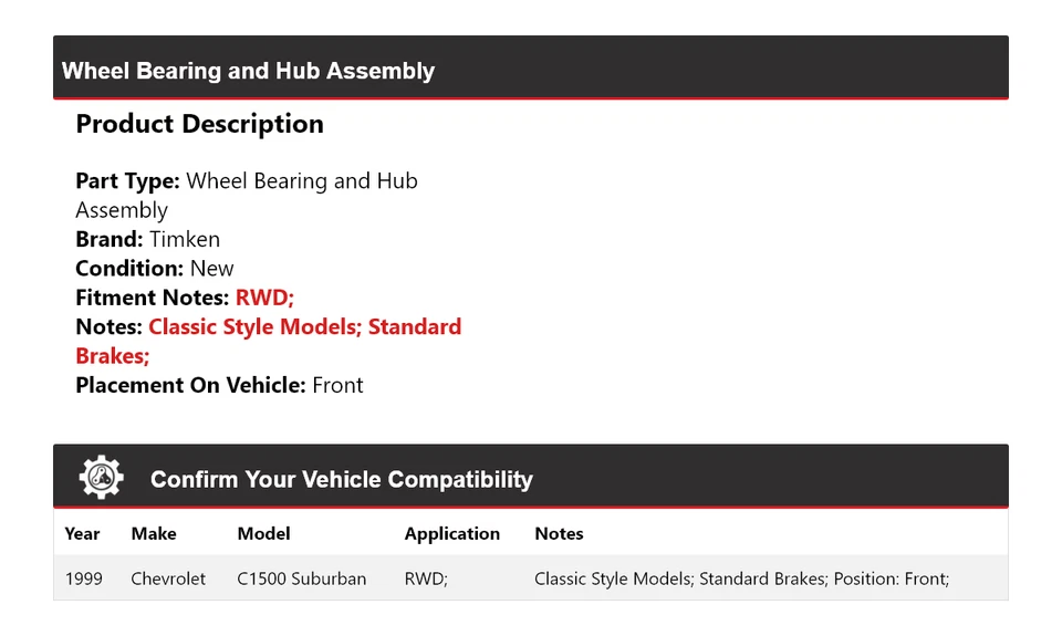 Conjunto de cojinete de rueda y buje delantero Timken para Chevrolet C1500 Suburban 1999 tracción trasera Foto 2 de 4