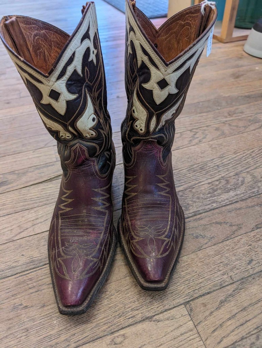 1950/60s VTG Handmade Butterfly Inlay Cowboy Western Boots Mens 9