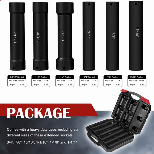 1/2 Inch Drive Heavy Duty Extra-Deep Length Impact Socket Set with Storage Case - Picture 1 of 8