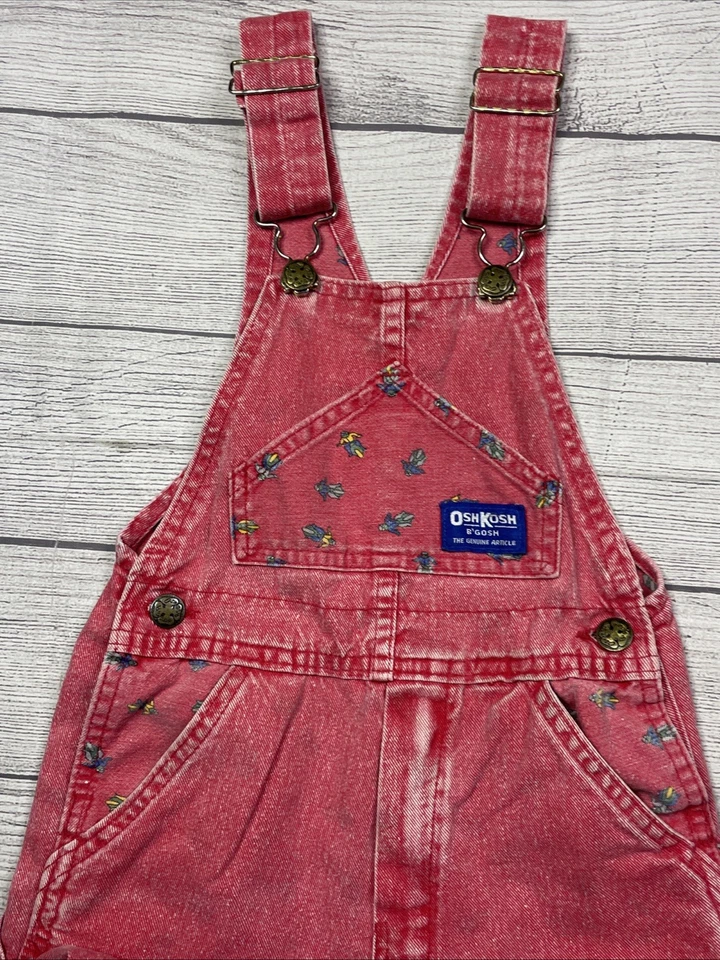 Mono de mezclilla de colección años 90 para niños Osh Kosh B'Gosh rojo lavado ácido motocicleta motociclista 5 EE. UU. Foto 2 de 4