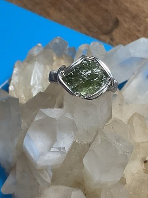 Echt Moldavit.925 Silber Draht Wickelring 7,5