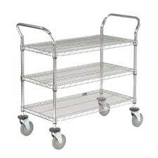 Nexel Chrome Utility Cart w/3 Shelves Poly Brake Casters 1200 lb. Cap 36"L x