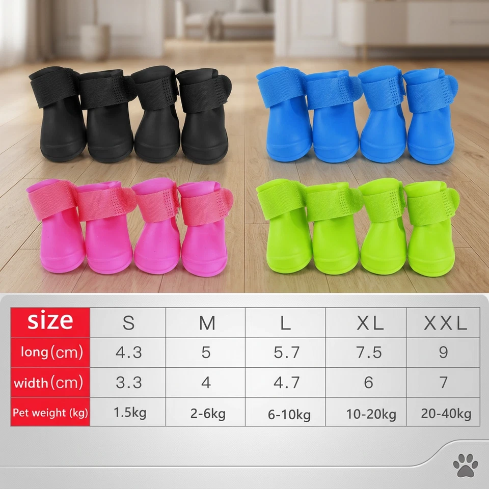 Dog Rain Boots 4Pcs Waterproof Anti-Slip Rubber Ankle Shoes Small Med Large - Image 1 of 4