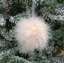 Luxury pastel nude blush Feather Xmas bauble - Boho Nordic pompom decoration