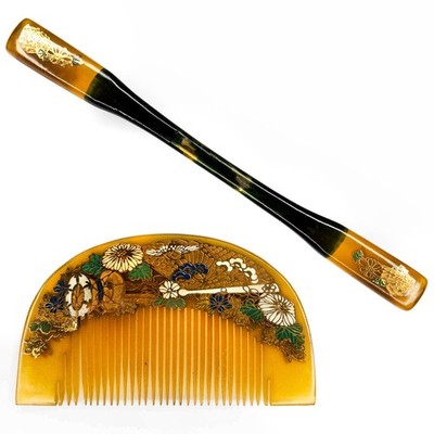 VTG Japanese Celluloid Kushi & Koga Kanzashi Hair Ornament Set