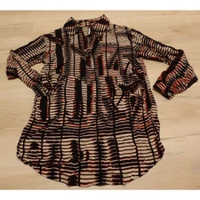 Plenty by Tracy Reese Women Small Top Tunic Long Sleeve Pockets Abstract Design