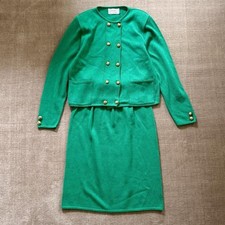 Vintage 80s Laura by Alyzia Knit Skirt Set Kelly Green 2 Piece Cardigan Skirt