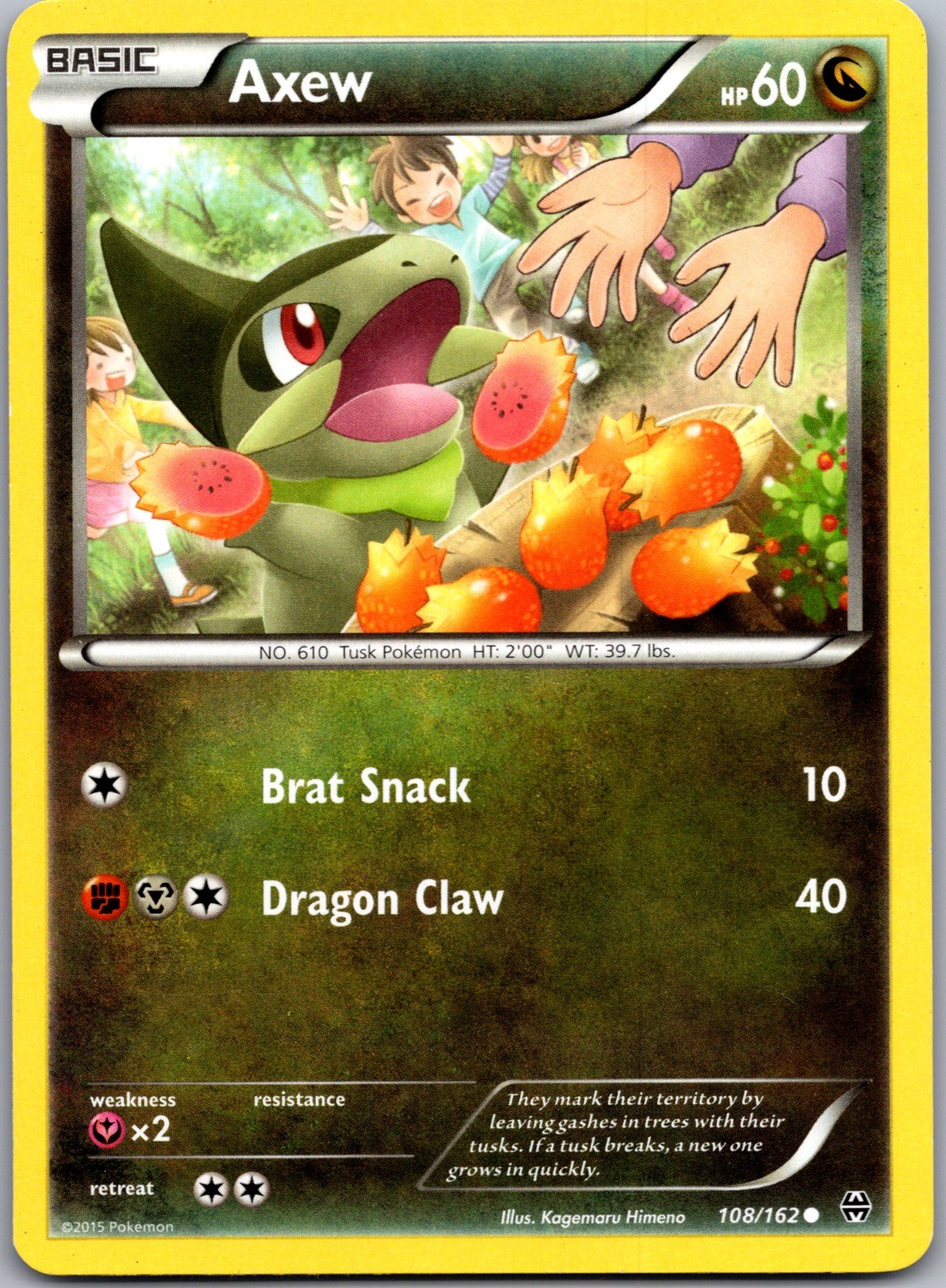 Axew 108/162 Common BREAKthrough Pokemon Near Mint