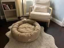 Natural Linen Dog Bed with Raw Cotton Filler For Dogs With Sensitive Skin