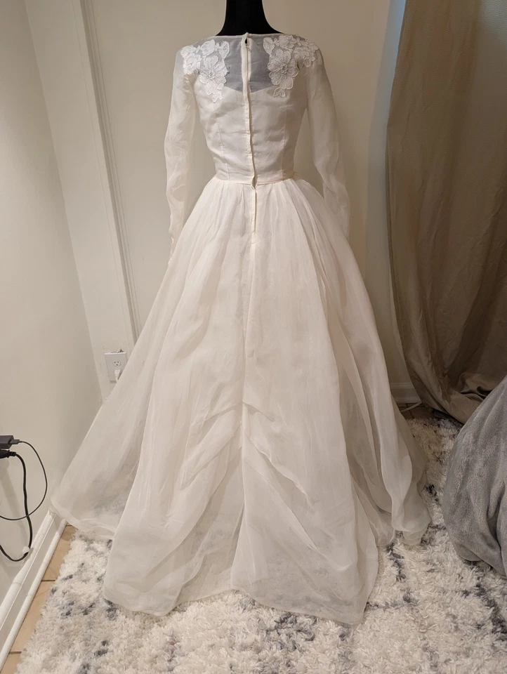 Vestido de novia vintage de tul de encaje blanco sin marca de los años 50 falda interior con cremallera trasera  Foto 3 de 4