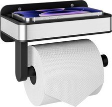 Toilet Paper Holder with Shelf - Adhesive Screw Wall Mount Toilet Paper