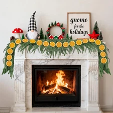 Christmas Garlands Set-6Ft Norfolk Pine Garland with Dried Orange Slice,Real Tou