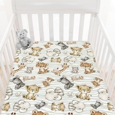 Safari Jungle African Animals Fitted Standard Baby Crib Boy Girl, Giraffe Lio...