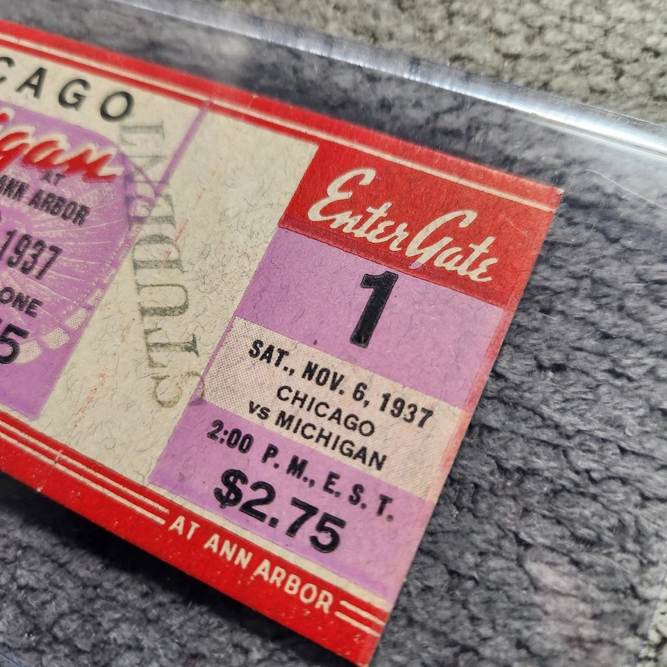 Boleto de fútbol americano 1937 Michigan vs. Chicago | ESCASO Big Ten Game Ann Arbor Foto 4 de 4