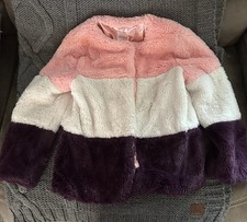 Cat  Jack Girls' Size L 10-12 Faux Fur Coat, Pink, Purple  White-Exc. Cond.