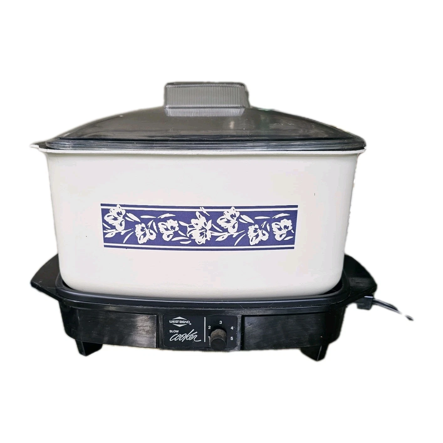 Vintage West Bend Multi Purpose 6 Qt Slow Cooker Crockpot MCM Blue Leaves TESTED