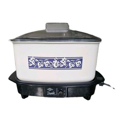 Vintage West Bend Multi Purpose 6 Qt Slow Cooker Crockpot MCM Blue Leaves TESTED