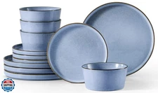 Herogo 12-Piece Stoneware Dinnerware Set for 4, Dinner Plates and Bowls Sets,