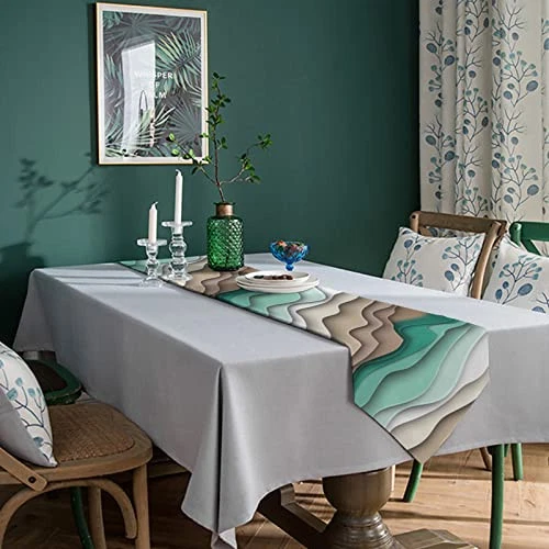 Green Brown Gradient Stripes Table Runner 90 inch,Geometric Dresser Scarves  - Image 4 of 4