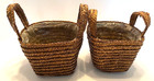 Set of 2 Small 4"x4"x4" Brown Woven Plastic Lined Plant Baskets w/Handles — photo 4