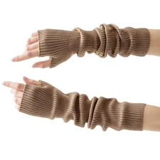 Thick Cozy Knitted Arm Warmers for Women Made in Turkey Pastel Brown