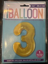 Gold 3 Number Birthday Party Foil Balloon 34"