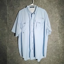 Columbia Bahama Fishing Shirt Mens XL Light Blue PFG Short Sleeve Vented UPF Sun