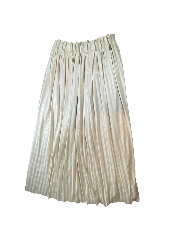 Custom Luxury Beige Curtain Damask Stripe Sateen Cotton Pinch Pleat Panel Wide - Image 3 of 4