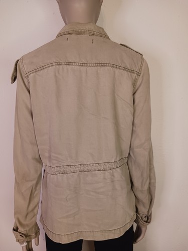 Max Jeans Womens Small Jacket Beige Utility Military Tencel Cargo Pockets Zip Up - Picture 4 of 6
