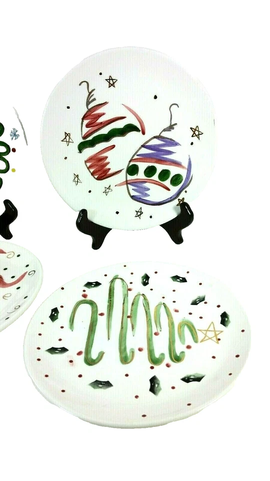 Contempo Christmas Tidbit Plates Hand Painted 8 inch Holiday Cardinal Inc - Image 3 of 4