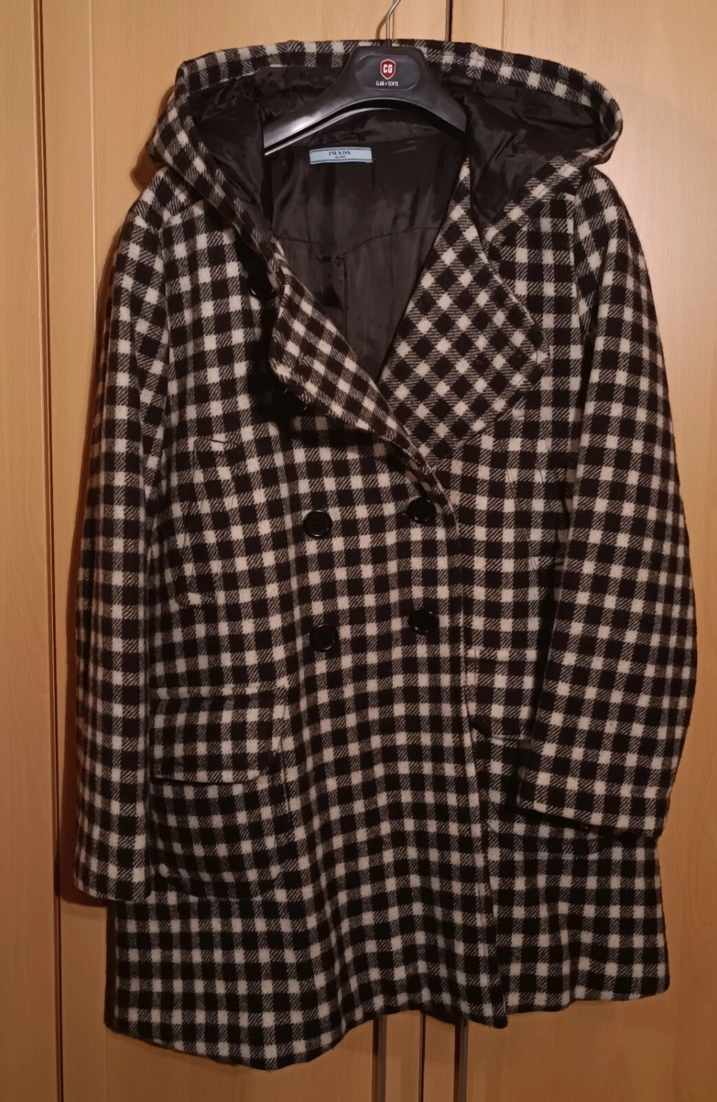 Cappotto Prada Milano con cappuccio donna a quadretti taglia 42 44 COME NUOVO! Nuovo con scatola €3700