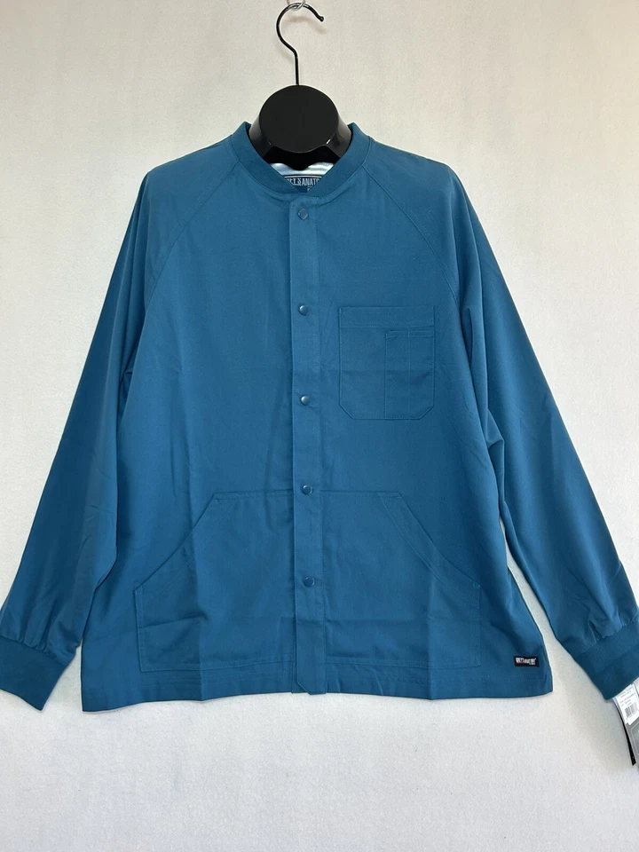 Grey's Anatomy Mens Snap Front Raglan Warm Up Scrub Jacket  ROYAL BLUE L 0406 - Image 2 of 4