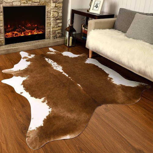 Western Decor Faux Fur Cowhide Rug 4.6 X 5.2 Feet Premium Animal Skin Cow Hide - Picture 7 of 7