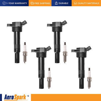 4X Ignition Coil & 4X platinum Spark Plug for Hyundai Elantra Kia Forte UF651