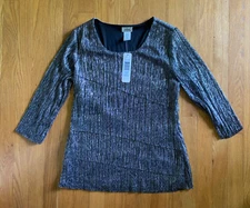 NWT Creative Design Works Womens Medium Black/Silver Shirt 3/4 Sleeve (B5)