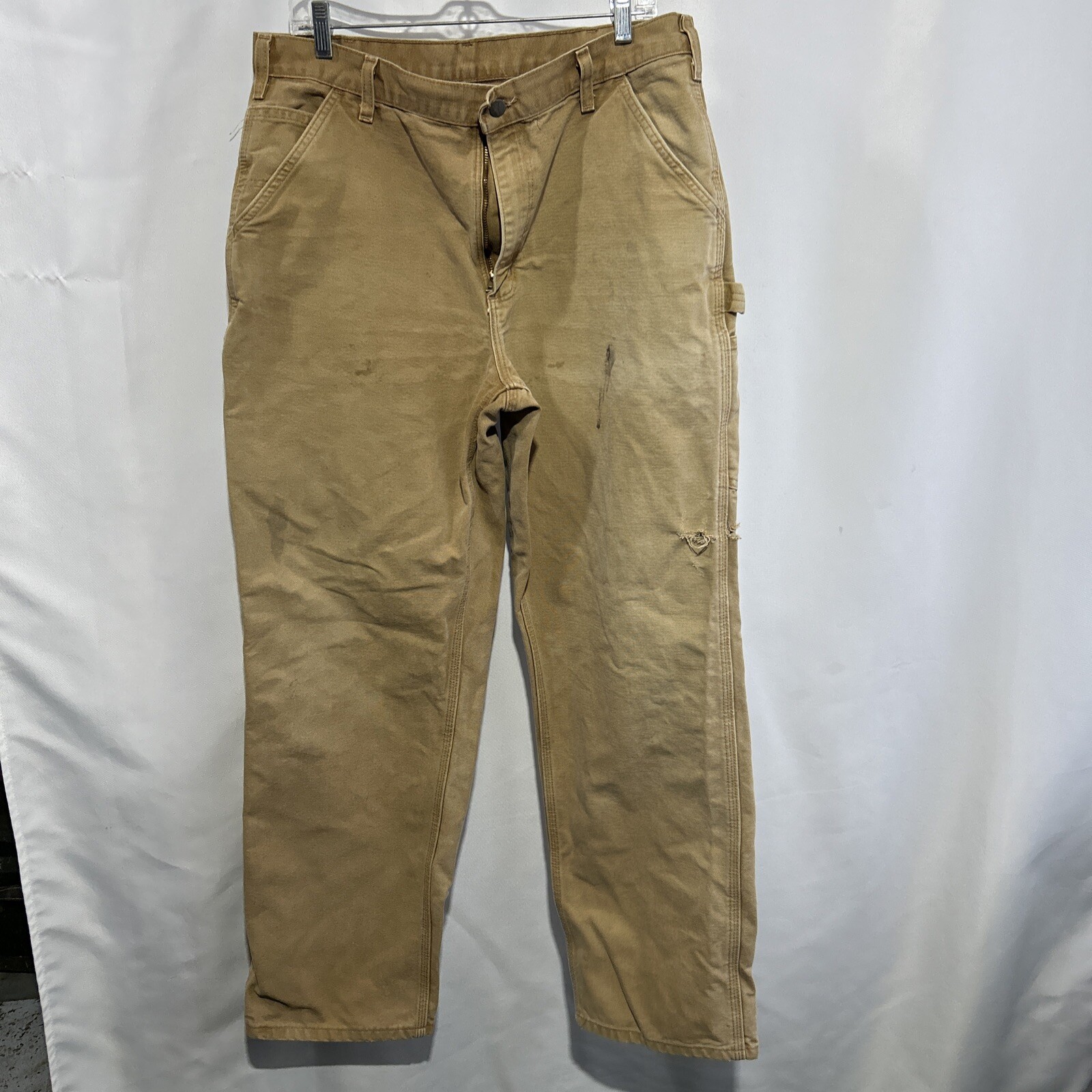 Carhartt B11 Carpenter Dungaree Work Pants 36x34 Brown Mens Canvas Workwear