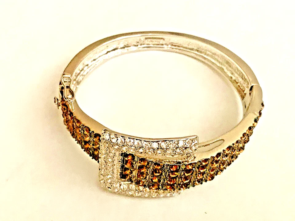 Real Collection by Adrienne Buckle Cuff Bracelet Topaz Crystal  Silver Tone - Image 2 of 4