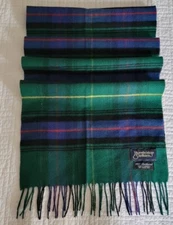 Strawbridge Clothier Men's Green Blue Plaid Striped Scarf 100% Lambswool Germany