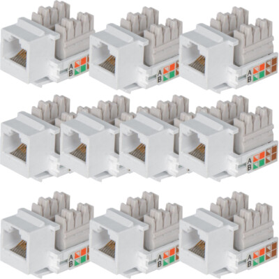 10x RJ45 IDC Netzwerk Keystone Jack Modul CAT5 & CAT6 Ethernet Kunststoff Stecker