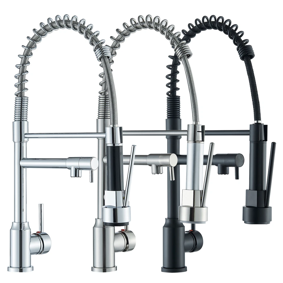 QOMOLANGMA Commercial Kitchen Sink Faucet with Pull Down Sprayer Single Handle Swivel Mixer