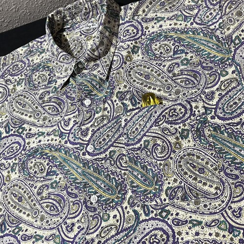 Polo Paisley Bugle Boy Vintage Shirt Disco 80s Mob Boss Player Rave Hippie 1990s - Picture 9 of 10