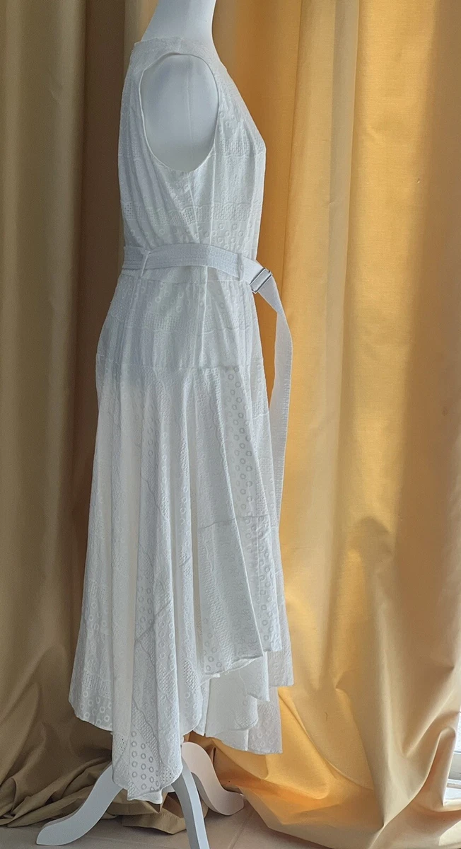 CALVIN KLEIN White Belted Sleeveless Midi Dress 12 | eBay