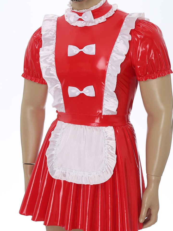 US Men's Crossdresser Maid Dress French Apron Costume Short Sleeves A ...