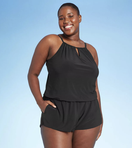 Women's High Neck Swim Romper with 