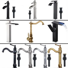 Single Handle Bathroom Basin Faucet Sink Vessel Countertop Tall Waterfall Mixer