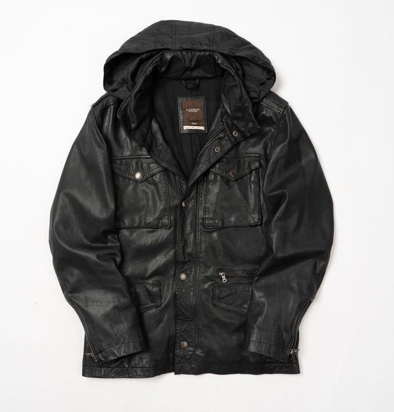 Men Duffer of St. George Jacket Black Leather 36 /