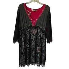 Urban Mango Dress Large Womens Embroideried Beading Hot Pink Black White Large